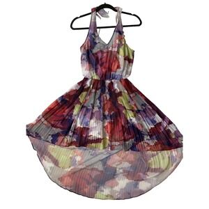 Guess Womens Sleeveless Pleated Multi Colored High Low Lined Dress,‎ Size M